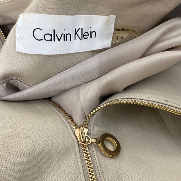 Calvin Klein Blazer Zip Career Blazer Jacket women’s  Size 14 Beige pockets - Picture 4 of 13